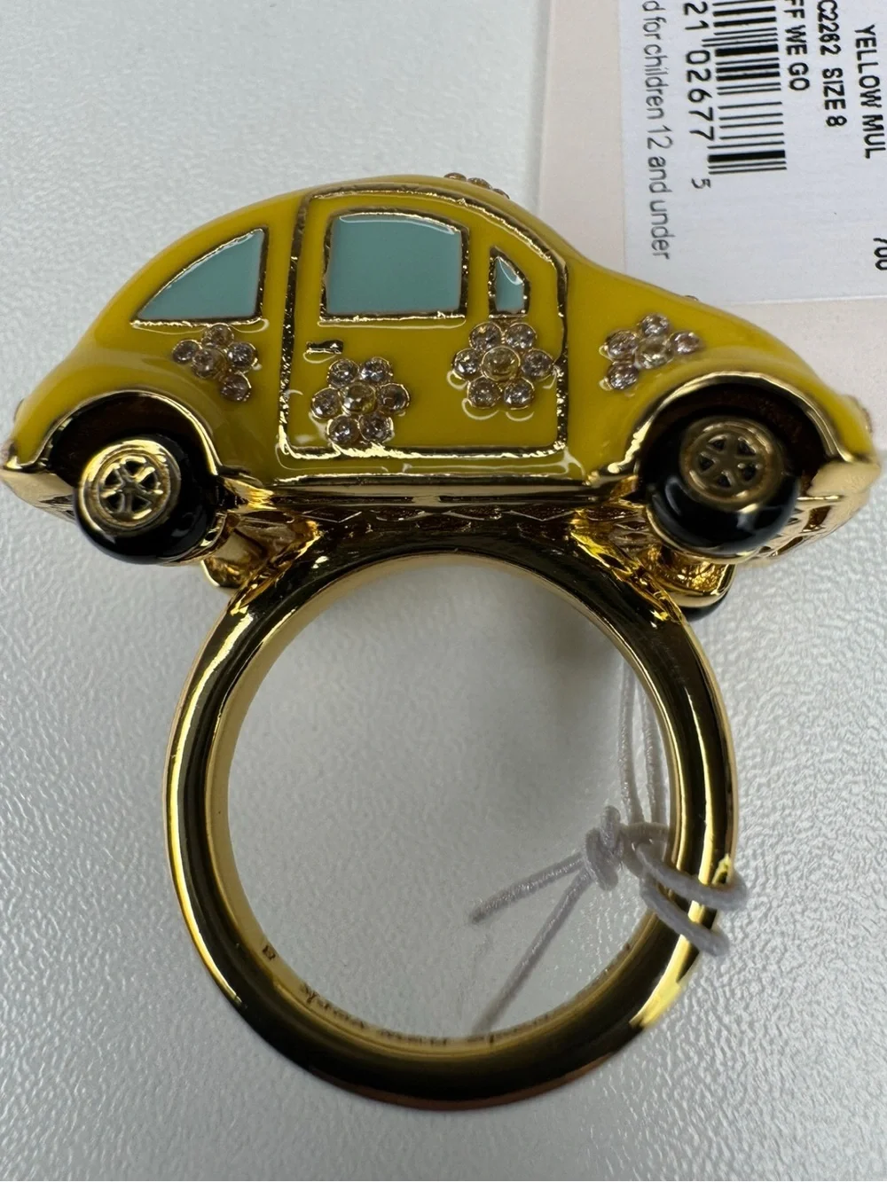 Kate Spade Off We Go Beetle Bug Yellow Car Ring Size 8 NWT